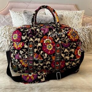 VERA BRADLEY Suzani 2011 Grand Travelers Bag Black Purple Gold Floral Y2K Quilt